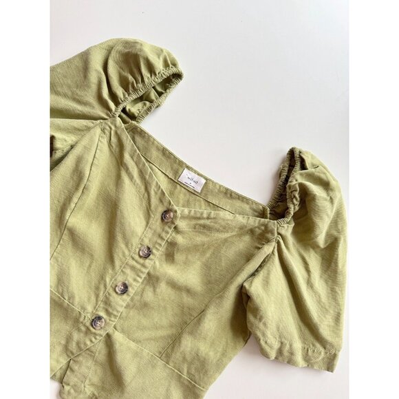 Aritzia WILFRED Janine Green Linen Blend Peplum Prairie Blouse Top, Size M - Picture 6 of 16